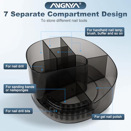 ANGNYA Nail Drill Bit Holder & Desk Organizer with 7 Compartments