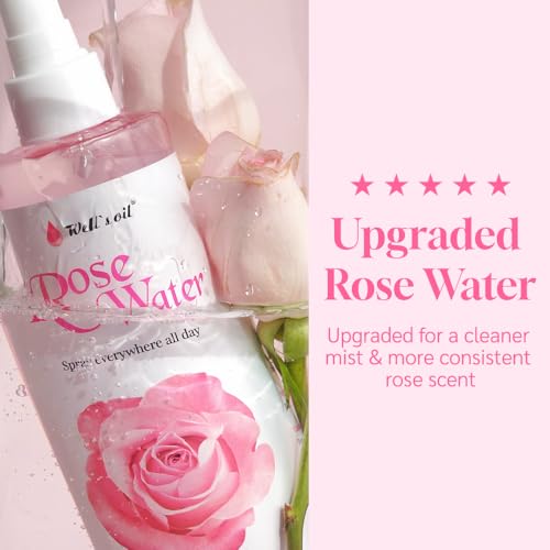 Well's Oil Rosewater Face & Hair Mist Spray - Alcohol-Free Hydrosol (4 fl oz)