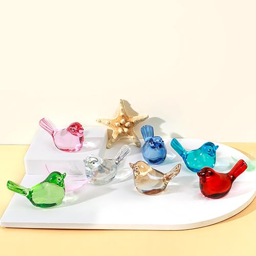Handmade Blown Glass Bird Figurines Set of 2 - Green Crystal Home Decor