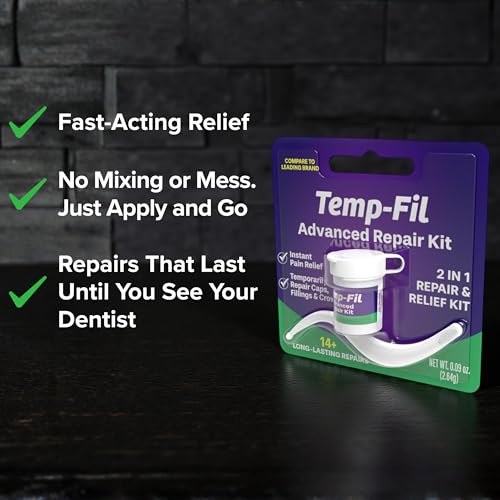Dentemp Temp-Fil Advanced Repair Kit for Loose Fillings & Crowns - 14+ Long-Lasting Emergency Dental Repairs, 2.64g