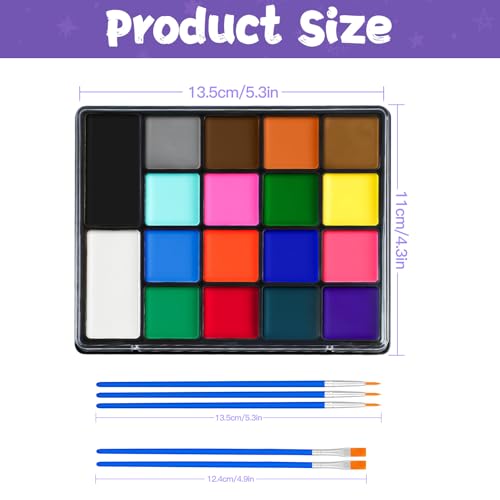 18-Color Face Painting Kit for Kids & Adults with Brushes and Stencils