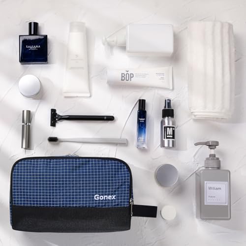Gonex Travel Toiletry Bag for Men - Water Resistant Dopp Kit, Navy Check