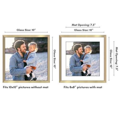 Americanflat 10x10 Gold Picture Frame with Mat - Slim Design