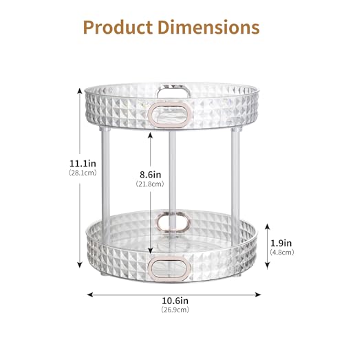 HsaExtriva 2-Tier 360 Rotating Perfume Organizer, Clear Diamond Vanity Tray