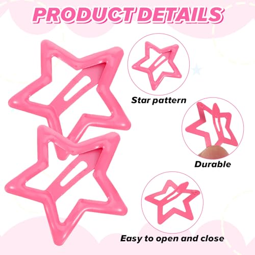 15 Pink Star Hair Clips - Y2K Snap Barrettes for Girls & Women