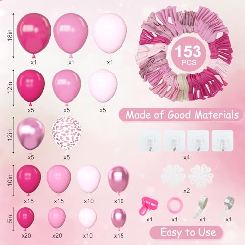 Amandir 153 Pcs Hot Pink Balloon Arch Kit for Parties