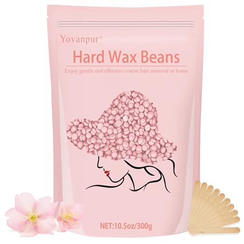 Yovanpur Pink Cherry Blossom Hard Wax Beads for Sensitive Skin, 10.5oz with 10 Wax Sticks