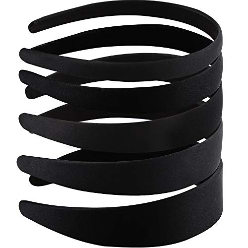 Black Satin Headbands for Women - 5 Sizes Non-Slip Elastic Hairbands for DIY Crafts & Daily Wear