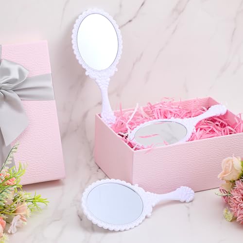 AojSup 16 Pack Vintage Handheld Mirrors - Princess Floral Embossed White Vanity Set