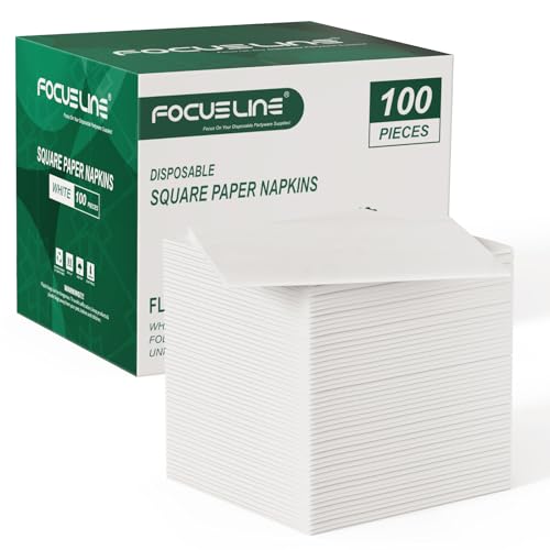 FOCUSLINE 100 Count Linen-Feel Disposable Cocktail Napkins - Soft & Absorbent Party Beverage Napkins
