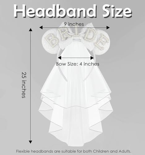 Pearl Bride Mouse Ear Headband with Veil - Wedding & Bachelorette