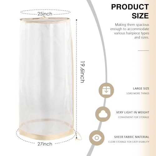 2PCS Light Golden Mesh Wig Storage Bags with Drawstring - Dust-Free & Travel-Friendly