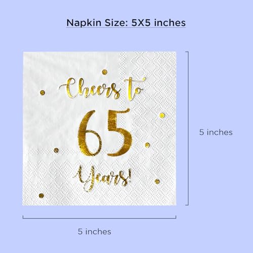 Cheers to 65 Years Cocktail Napkins - 50-Pack 3-Ply Party Supplies