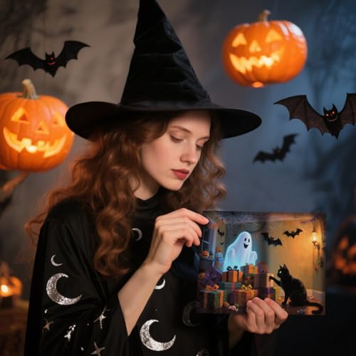 SuperShunhu Halloween Card Set - 24 Blank Note Cards with Cats & Ghosts