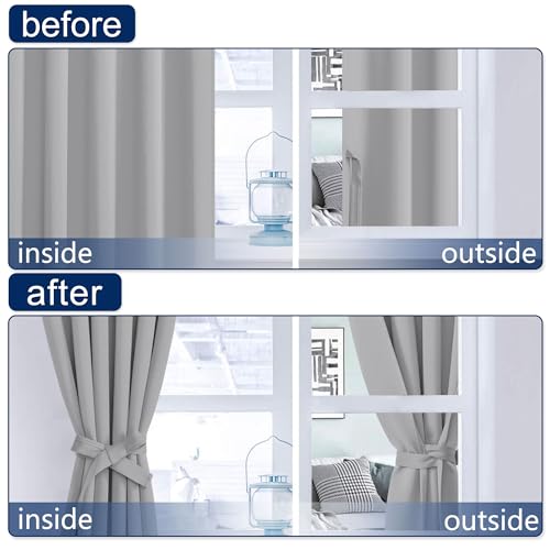 Thermal Insulated Blackout Curtains Set of 2 - Silver Grey, 52x45"