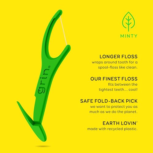 Grin Floss Picks for Tight Teeth - 75 Minty Dental Flossers
