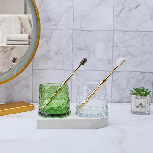 DASITON Glass Makeup Brush Holder, Amber Diamond Pattern Vanity Organizer