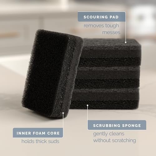 S&T INC. 10 Pack Black Dish Sponges - Durable 3 Layer Design