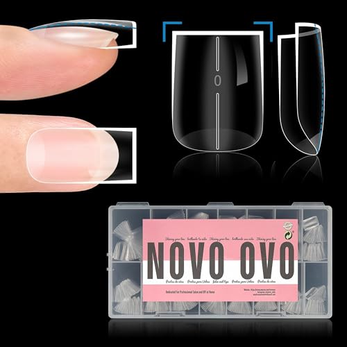 NOVO OVO Short Straight Sharp Square Thick Natural Nail Tips 15 Sizes 510 pcs