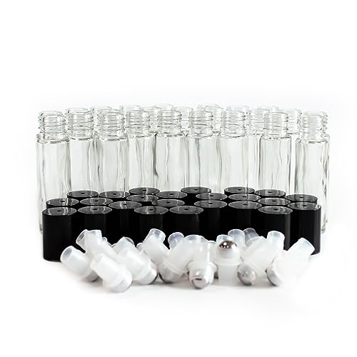 10ml Clear Glass Roll-On Bottles with Stainless Steel Roller Balls - Pack of 24