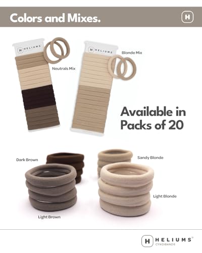 Heliums Light Brown Hair Ties - No Damage Seamless Nylon Bands, 20 Pack