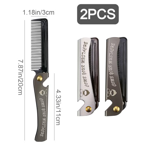 Foldable Stainless Steel 2-in-1 Pocket Comb & Bottle Opener - Travel Grooming Kit for Men, 2 Pack