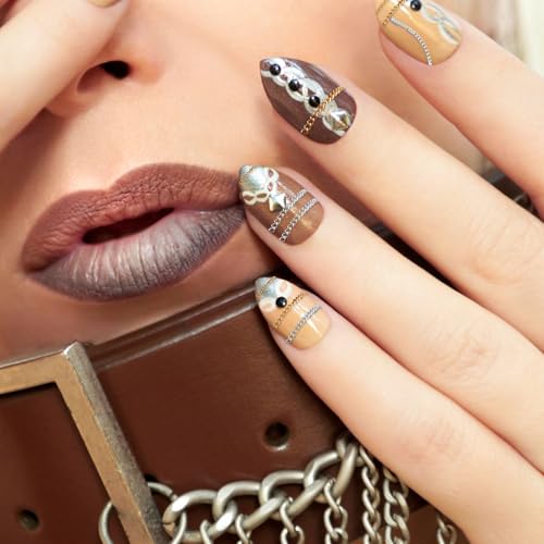 Gosknor 12-Piece Metal Nail Chain Strips – Gold, Silver & Black Nail Art Chains with Box