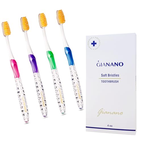 GIANANO 4-Pack Soft Slim Gold Bristle Toothbrush Set for Sensitive Gums