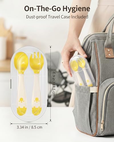 Deejoy Baby Fork and Spoon Set with Travel Case - Silicone Grip