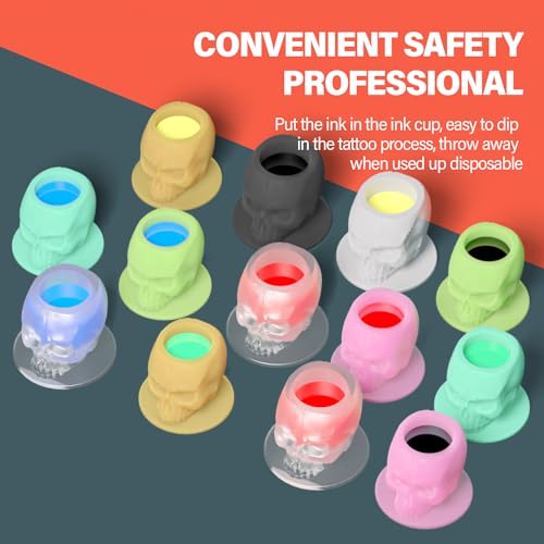 OZER Skull Silicone Tattoo Ink Cups - 200pcs Disposable Pigment Caps