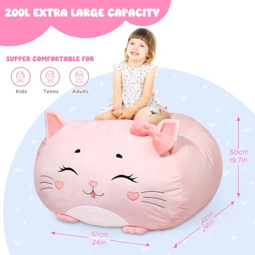 GAGAKU Kids' Plush Toy Storage Bean Bag Cover - Cat Design 24x24x19.7 in