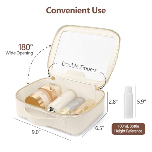 PACKISM Cream Large Clear Makeup Bag - PU Leather Travel Organizer