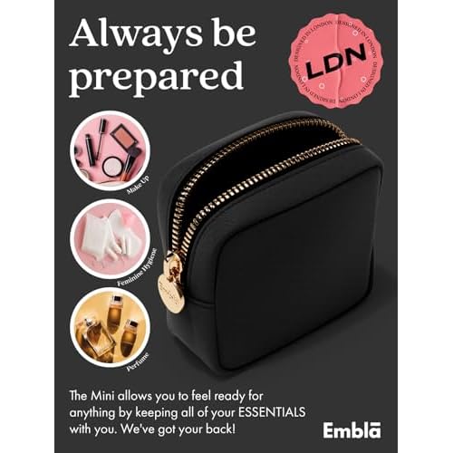 Embla Small Makeup Bag for Purse, Mini Waterproof Nylon Cosmetic Pouch, Durable and Lightweight Travel Toiletry Bag with Smooth Zipper, Black