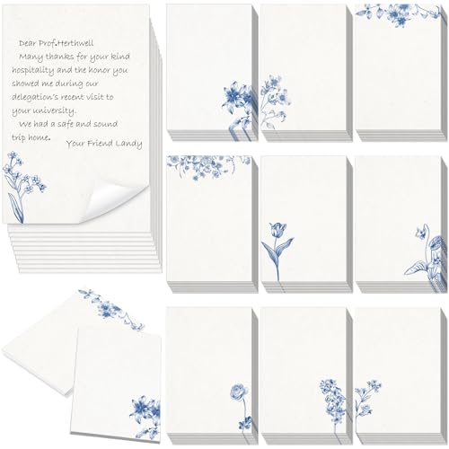 Spiareal 100 Pcs Floral Blank Note Cards - 4x6 Blue Stationery Set