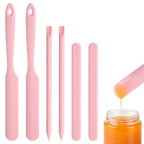 Pink Silicone Wax Spatulas Set of 6 - Non-Stick Hair Removal Applicators in 3 Styles
