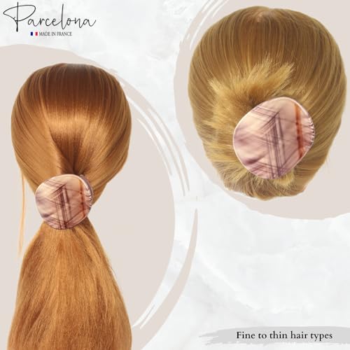 Parcelona French Celluloid Hair Claw Clip - Light Beige Brown Streaks, 2.75 Inch