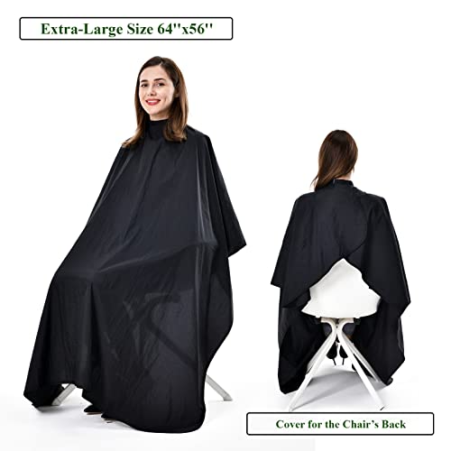 COGANA Extra Large 64x56 Inch Water-Resistant Nylon Barber Cape with Adjustable Hooks, Black - 1 Pack