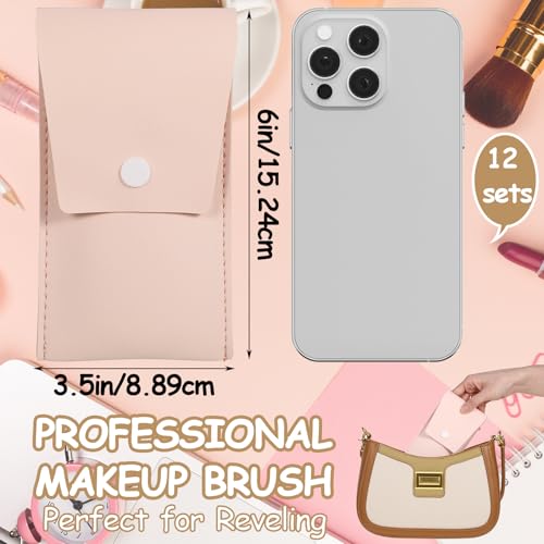 12-Set Portable Travel Makeup Brush Kit with PU Leather Bag - Ivory Beige