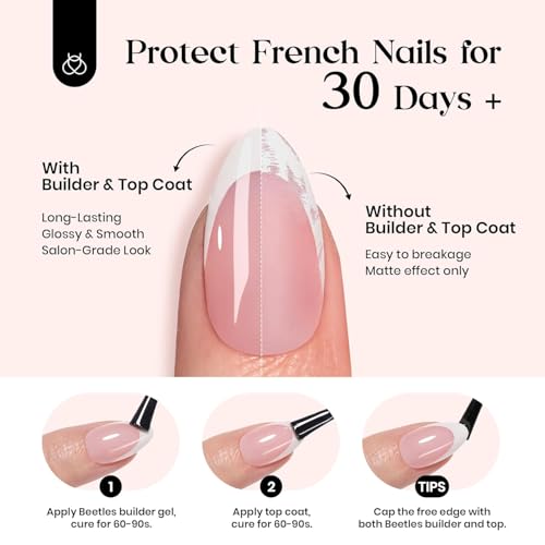 Beetles French Tips Press On Nails - 224 Pcs Short Almond Pink