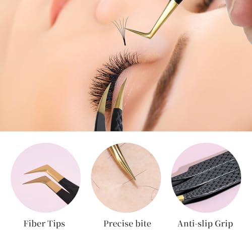 ANNAFRIS Fiber Tip Lash Tweezers for Volume Eyelash Extensions