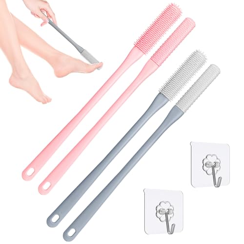 2 Sets Toe & Foot Cleaning Brushes with Long Handle & Silicone Soft Scrubber