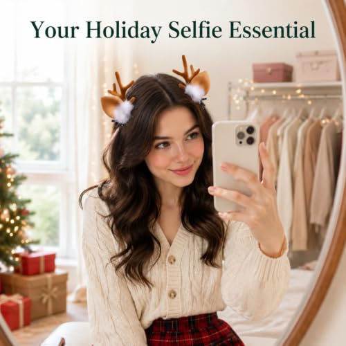 Christmas Reindeer Antler Headband - Brown Cute Ears Hair Clip Accessory