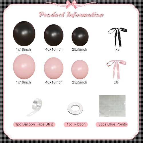141-Piece Pink and Black Balloon Arch Kit for Celebrations