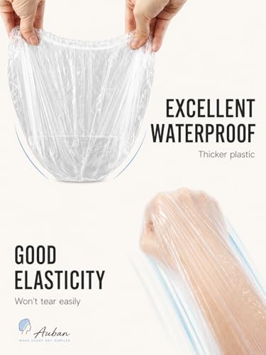 Auban 100Pcs Disposable Shower Caps 20.5" Large, Individually Packaged, Clear Plastic Waterproof Hair Caps