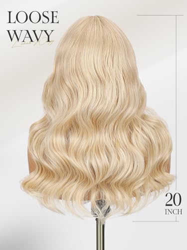WIGER Long Blonde Wavy Curly Wig for Women - 20 Inch Middle Part, Heat-Resistant Synthetic Fiber
