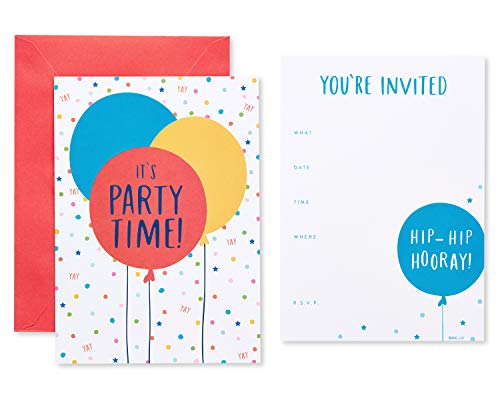 Colorful Balloon Party Invitations - 25 Count with Envelopes