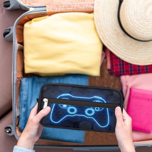 Blue Video Game Travel Toiletry Bag for Kids - Waterproof & Lightweight