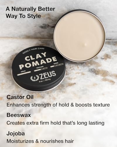 ZEUS Hair Clay Pomade for Men - Matte, Water-Soluble Hold 4 oz