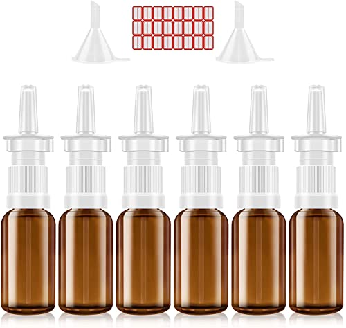 FZENeast 6-Pack 30ml Amber Glass Nasal Spray Bottles with Funnels & Labels