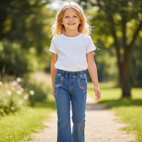 Peacolate Distressed Embroidered Jeans for Toddler Girls, 6-7Y Pink Butterfly
